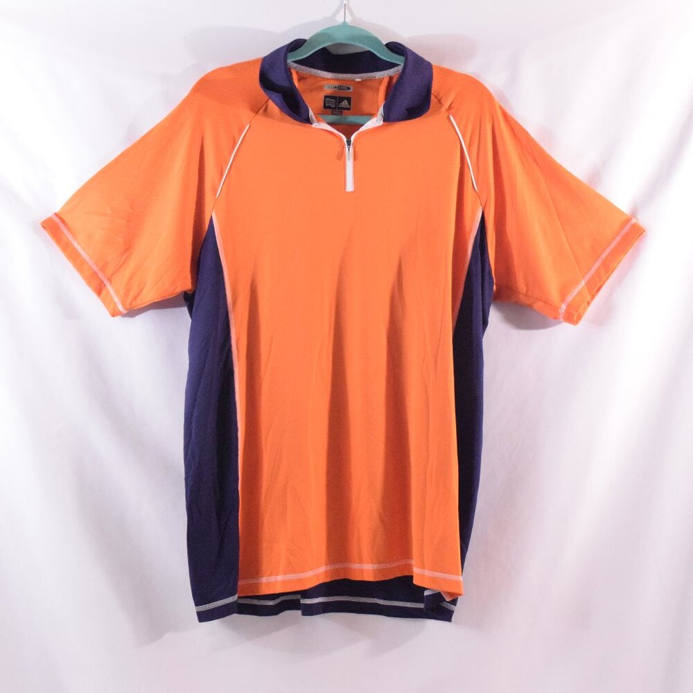 Adidas Polo Shirt Men Large Short Sleeve Orange w/ Navy Trim
